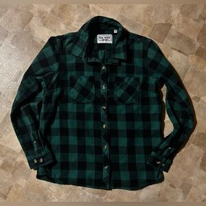 Women’s Real Workwear Size Small Green,Black Plaid Flannel Button Down